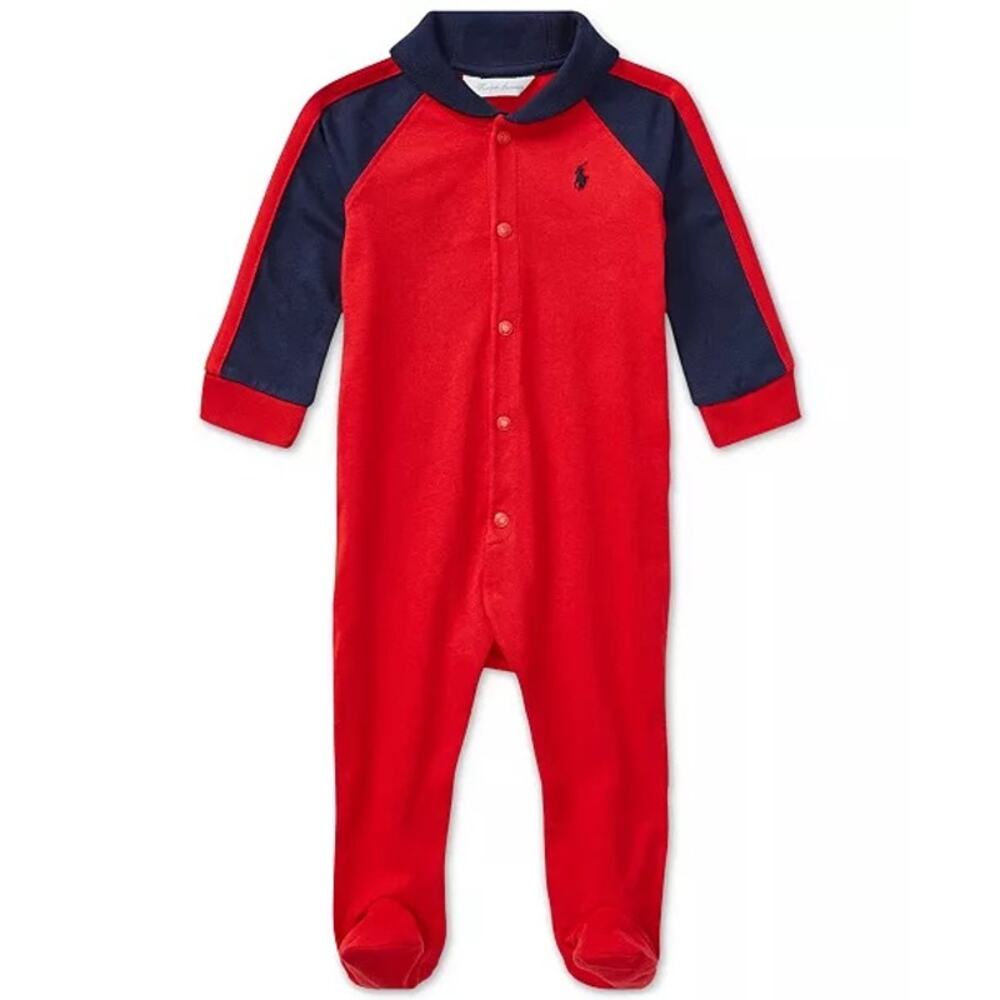 Polo Ralph Lauren Baby Boys Red Blue Striped Cotton Coverall